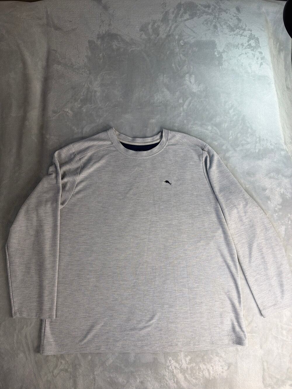 Tommy Bahama Mens XXL Gray Long Sleeve Crewneck Pullover Textured Knit Shirt